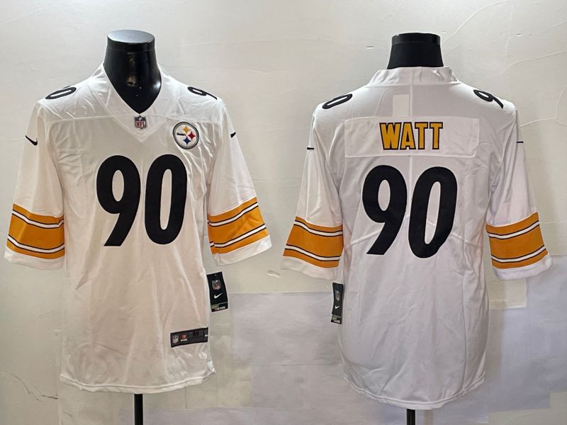 Men Pittsburgh Steelers #90 Watt White Second generation 2024 Nike Limited NFL Jersey style 0108